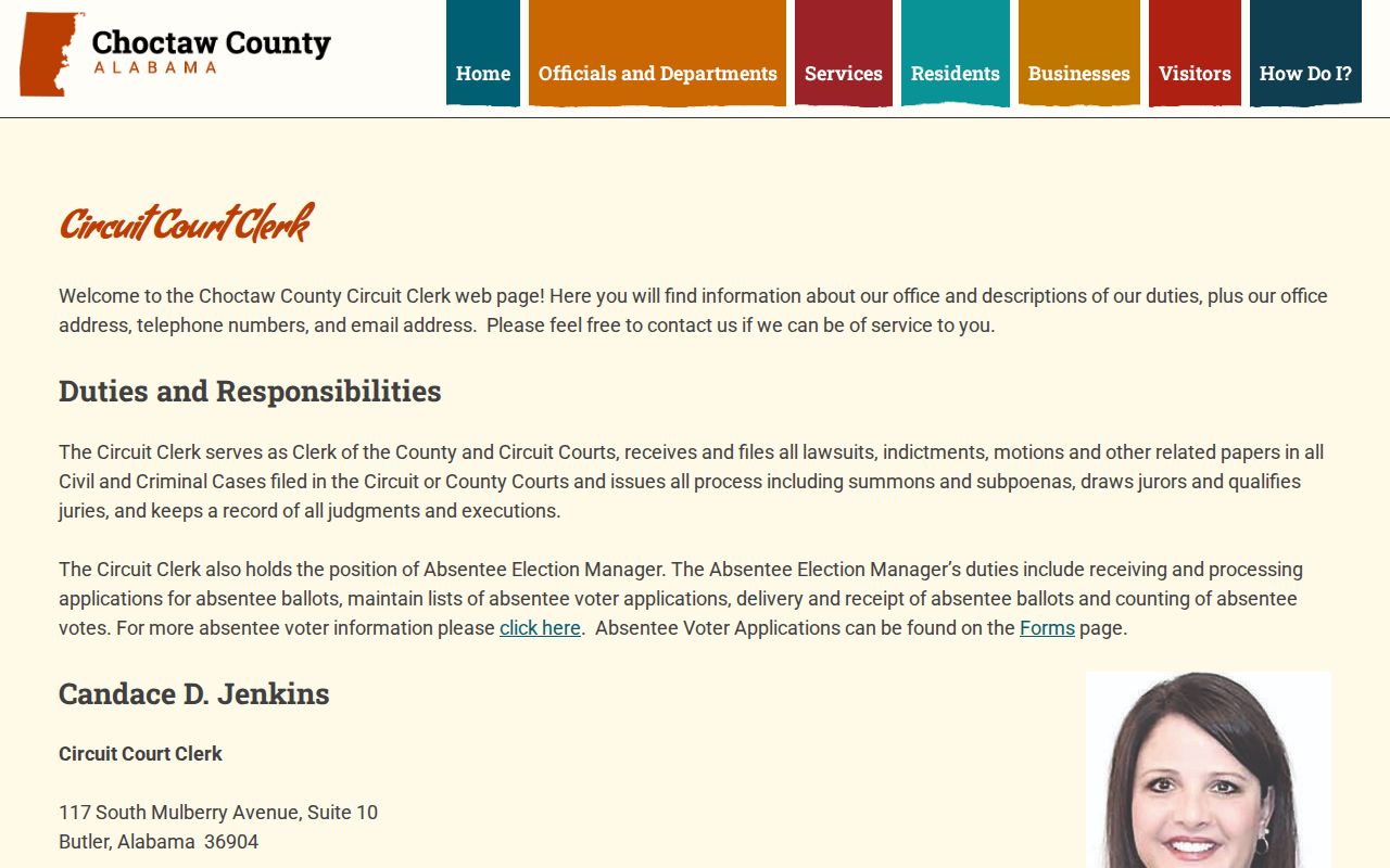 Choctaw County Circuit Clerk contact page for warrant record questions