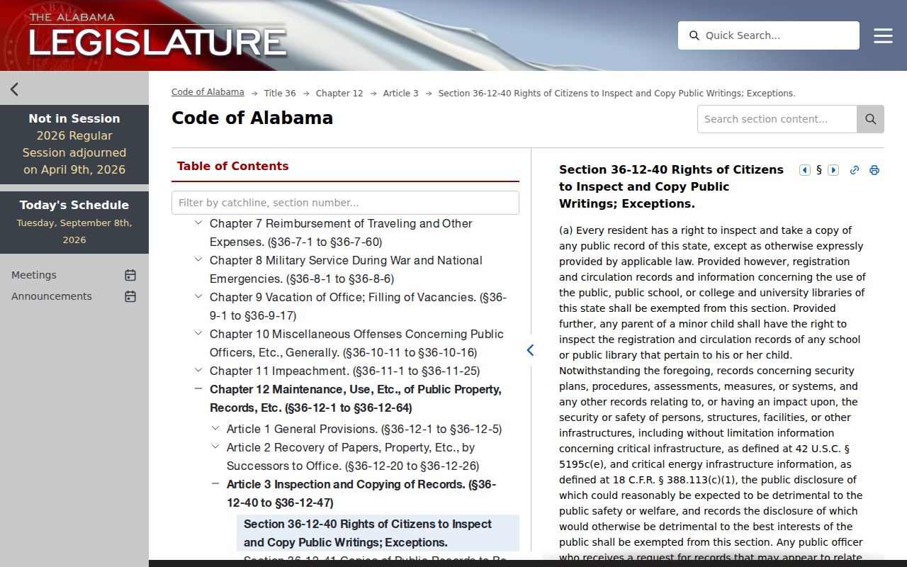Alabama Public Records Law source for Choctaw County warrant record access