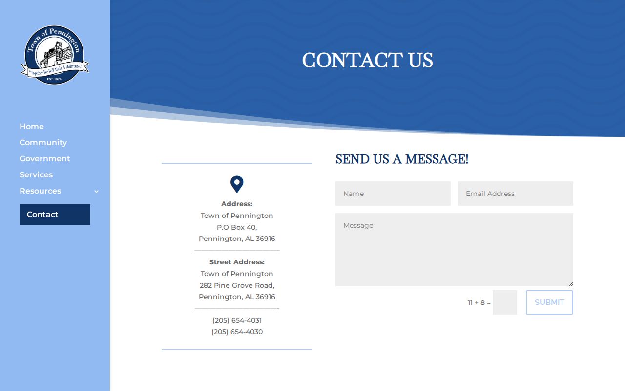 Pennington Town Hall contact page for local warrant record routing